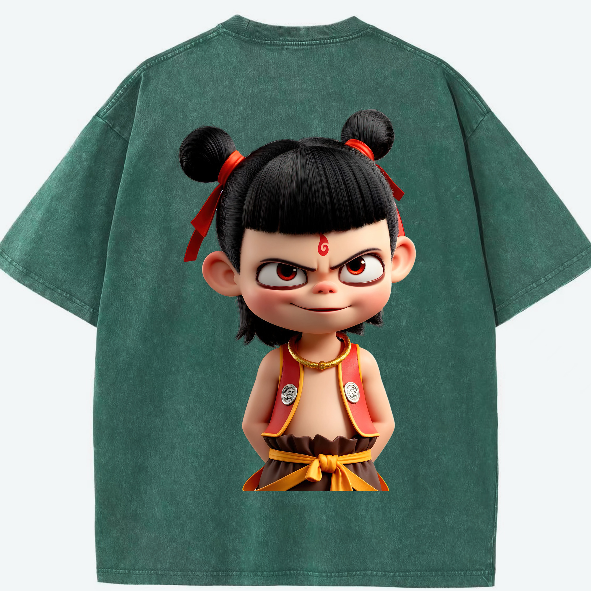（画像用） Ne Zha 2 ナタ 魔童の大暴れ 綿100% ヴィンテージ風 半袖Tシャツ（背面プリント）